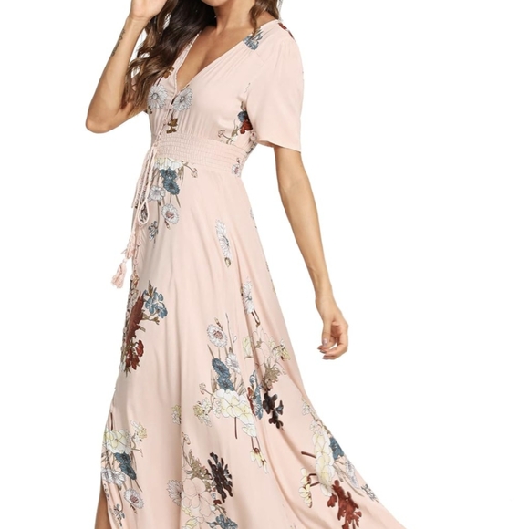Milumia Women Button Up Floral Print Split Flowy Maxi Dress Pink Size Small - Picture 6 of 7